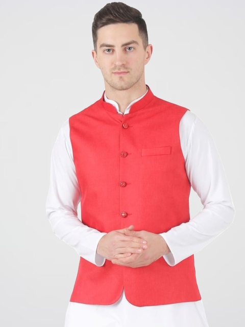 

TAHVO Men Red Solid Nehru Jackets