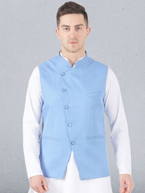 

TAHVO Men Blue Solid Nehru Jackets