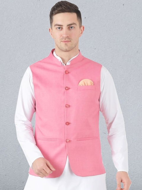 

TAHVO Men Pink Solid Nehru Jackets