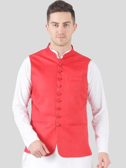 

TAHVO Men Red Solid Nehru Jackets