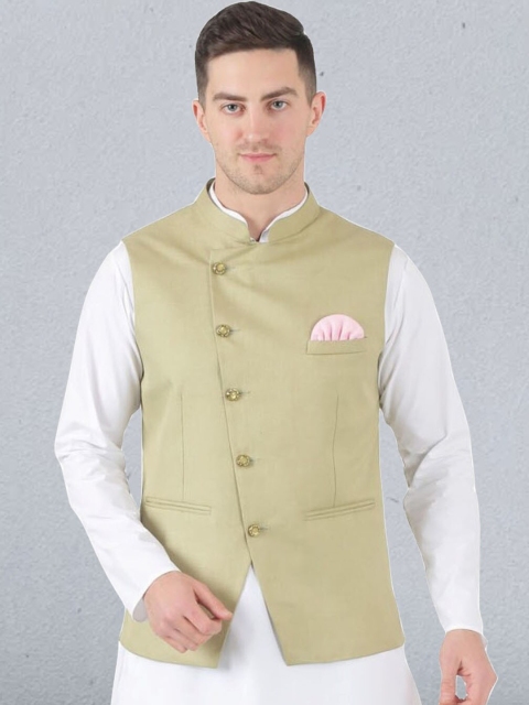 

TAHVO Men Green Solid Nehru Jackets