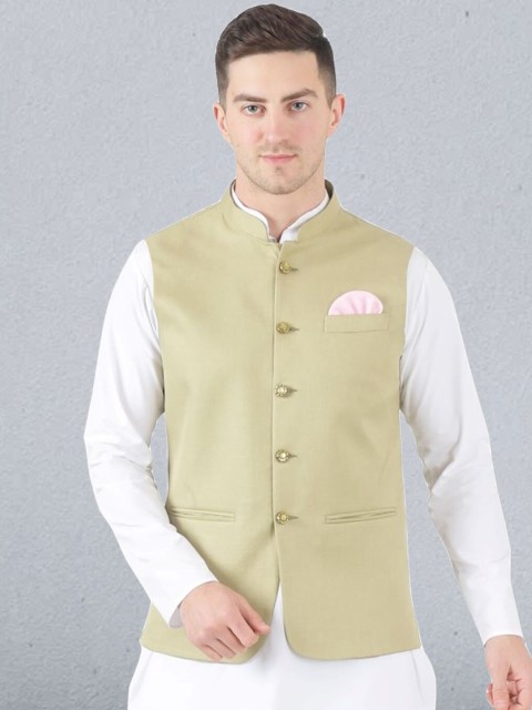 

TAHVO Men Green Solid Nehru Jackets