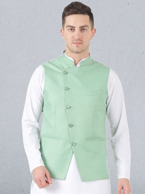 

TAHVO Men Green Solid Nehru Jackets