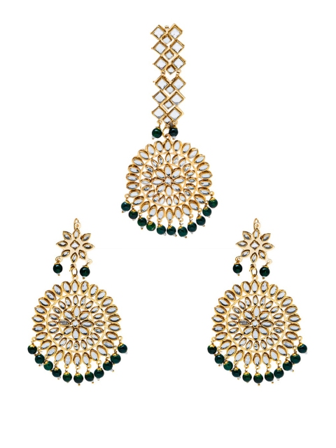 

Shining Jewel - By Shivansh Women Gold-Toned Circular Drop Earrings with Maang Tikka