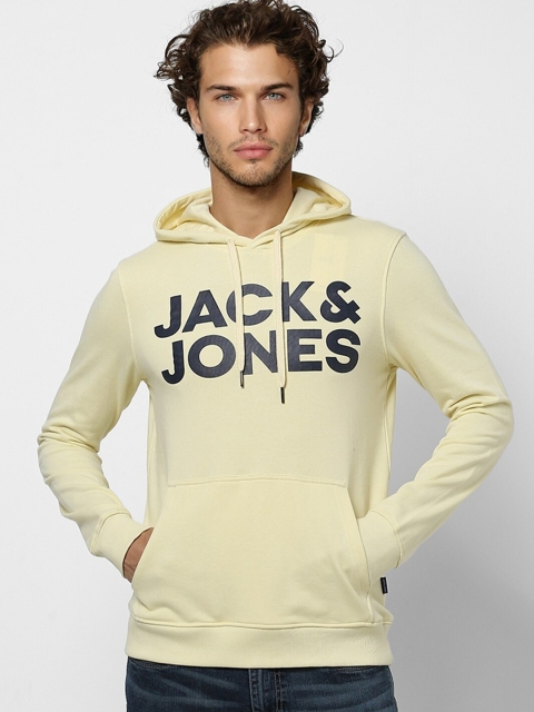 

Jack & Jones Men Yellow Printed Hooded Sweatshirt
