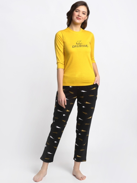

Claura Women Yellow & Black Printed Night suit