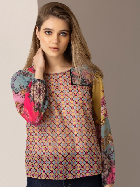 

SHAYE Women Multicoloured Geometric Print Georgette Top, Multi