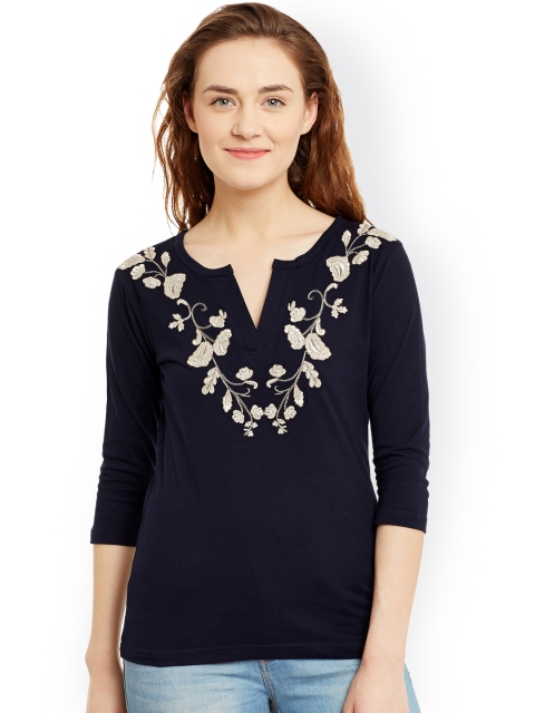 

Hypernation Navy Embroidered Top, Navy blue