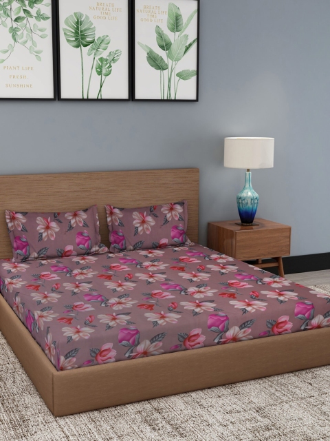 

Dhrohar Blue & Pink Floral 140 TC 2 King Bedsheet with 4 Pillow Covers