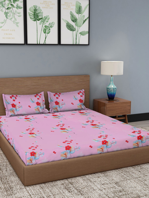 

Dhrohar Set of 2 Pink & Multicolored Queen Double Bedsheet with Pillow Cover Set, Multi