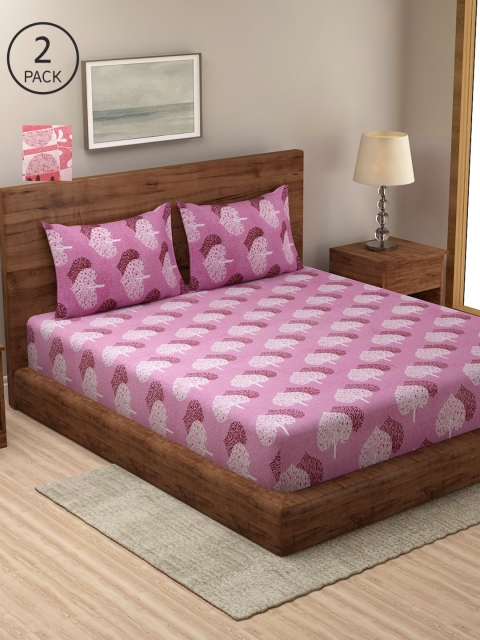 

Dhrohar Set of 2 Pink & Red Double Bedsheet with Pillow Cover Set