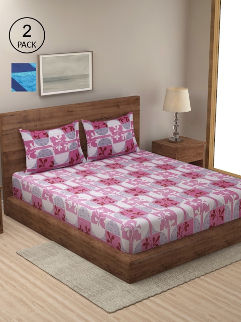 

Dhrohar Pink & Grey Floral 140 TC Set Of 2 King Bedsheet with 4 Pillow Covers