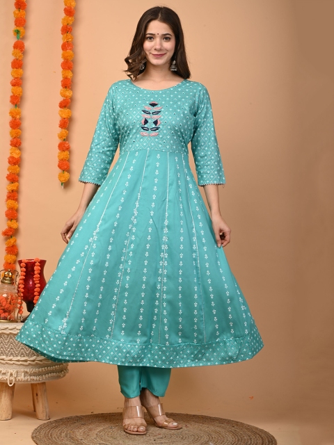 

SINGNI Women Blue Ethnic Motifs Embroidered Kurta with Trousers & With Dupatta