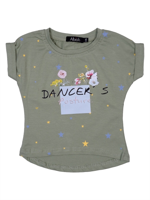 

Albion Girls Green Print Cotton Blend Round Neck Top