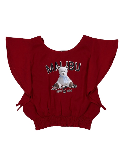 

Albion Girls Maroon Print Blouson Top