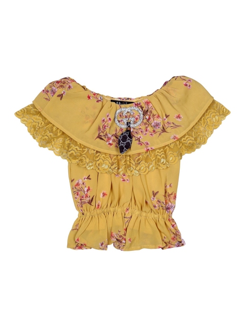 

Albion Yellow Mustard Print Off-Shoulder Blouson Top