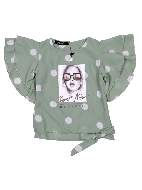 

Albion Girls Green Print Cotton Blend Top