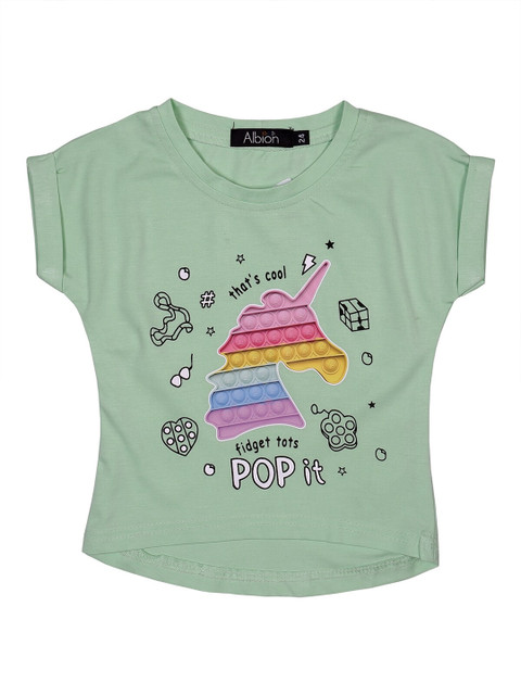 

Albion Girls Green Printed Extended Sleeves Cotton T-shirt