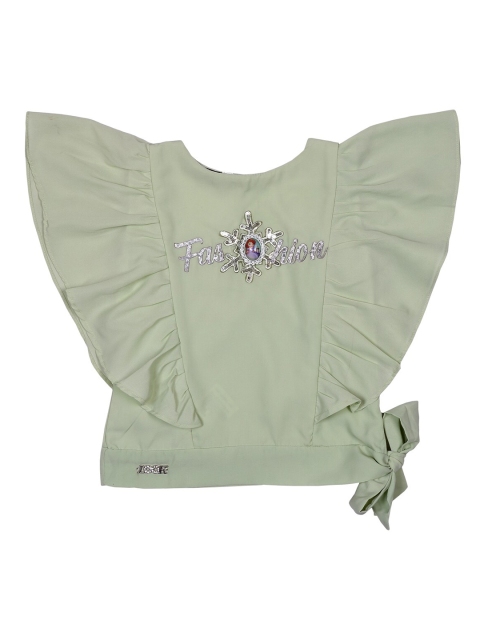 

Albion Girls Green Embellished Flutter Sleeves Top