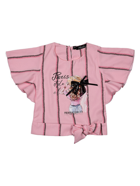 

Albion Girls Pink Printed Flutter Sleeve Top