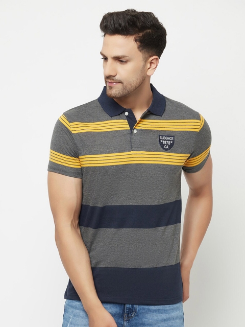 

ELEGANCE Men Multicoloured Striped Polo Collar Applique T-shirt, Multi