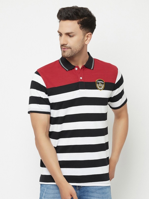 

ELEGANCE Men Multicoloured Striped Polo Collar Applique T-shirt, Multi