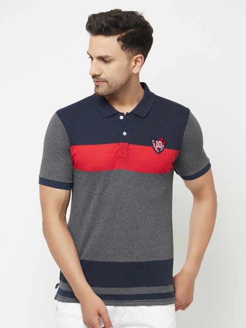 

ELEGANCE Men Multicoloured Colourblocked Polo Collar Applique T-shirt, Multi