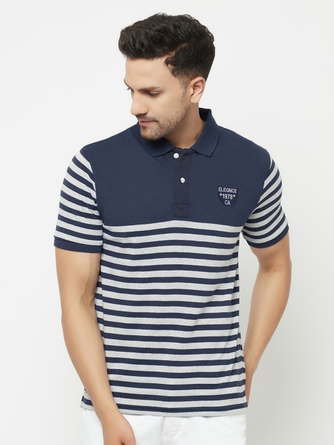 

ELEGANCE Men Multicoloured & mood indigo Striped Polo Collar T-shirt, Multi