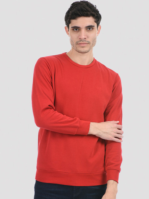 

Cloak & Decker by Monte Carlo Men Orange Round Neck Solid Pullover Sweatshirt