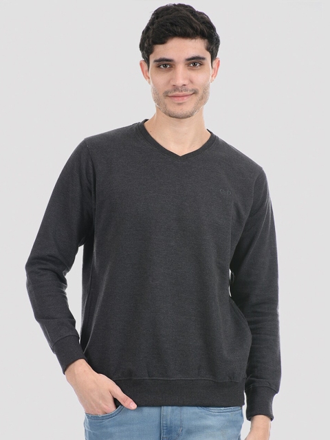 

Cloak & Decker by Monte Carlo Men Grey V-Neck Solid Pullover Sweatshirt