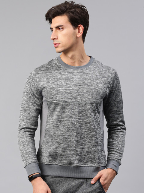 

HRX by Hrithik Roshan Men Grey Melange Self Design Sweatshirt
