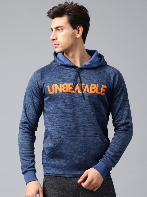 

HRX by Hrithik Roshan Men Blue Self-Design Hooded Sweatshirt