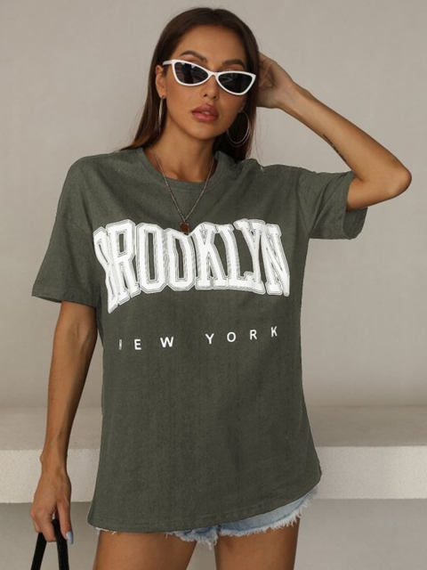 

BoStreet Women Green Typography Print Top