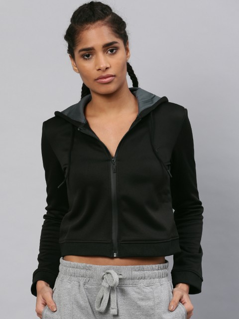 

HRX by Hrithik Roshan Women Black Solid Hooded Sweatshirt