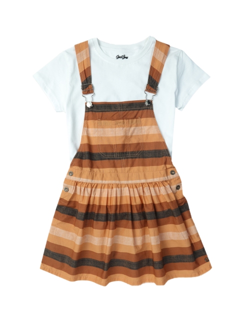 

Gini and Jony Girls Brown & Orange Striped Cotton Dungarees
