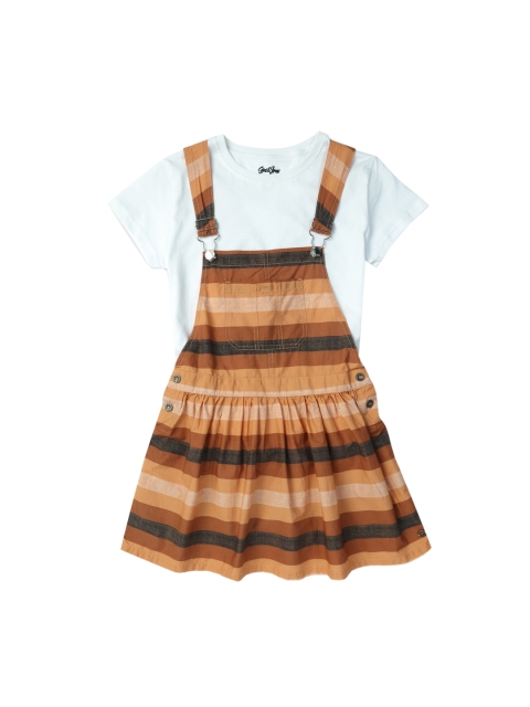 

Gini and Jony Girls Brown & Black Striped Cotton Dungarees