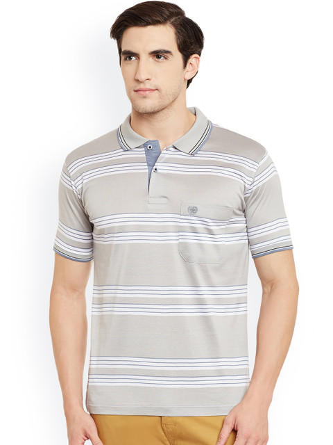 

Duke Grey Striped Polo Collar T-shirt