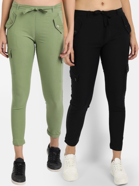 

BROADSTAR Pack of 2 Women Black Skinny Fit Easy Wash Joggers Trousers