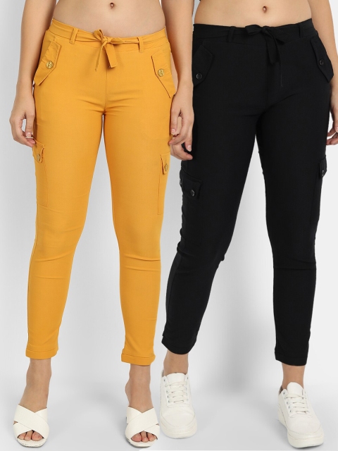 

BROADSTAR Women Pack of 2 Black & Mustard Skinny Fit Easy Wash Trousers