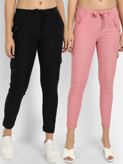 

BROADSTAR Pack f 2 Women Black Skinny Fit Easy Wash Joggers Trousers