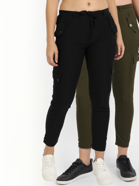 

BROADSTAR Pack of 2 Women Black Skinny Fit Easy Wash Joggers Trousers