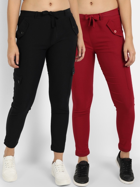 

BROADSTAR Pack of 2 Women Black Skinny Fit Easy Wash Joggers Trousers