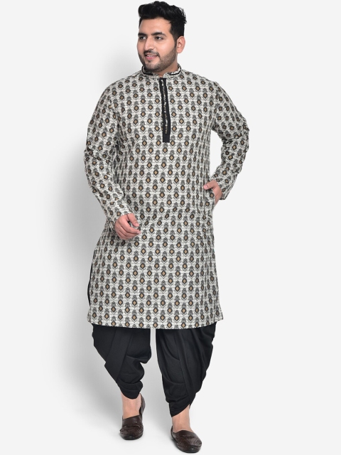 

KISAH PLUS Men Black Printed Pleated Kurta with Dhoti Pants