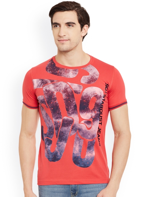 

Duke Men Coral Orange Printed Round Neck T-shirt