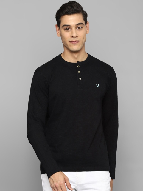 

Allen Solly Men Black & french middle red purple Henley Neck T-shirt