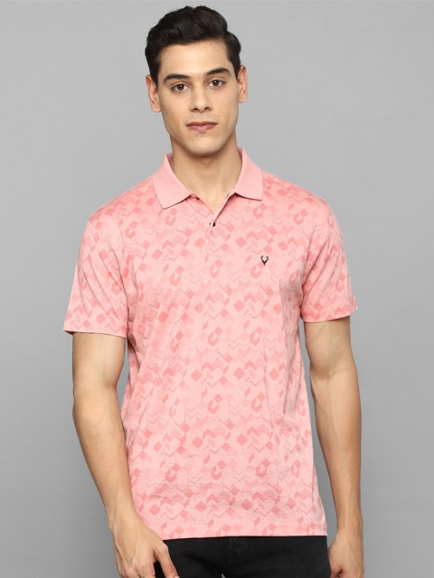 

Allen Solly Men Pink & impatiens pink Printed Polo Collar Tropical T-shirt
