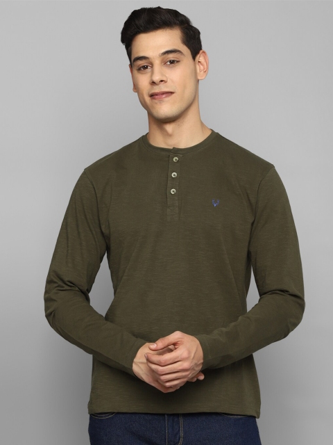 

Allen Solly Men Olive Green & jungle green Henley Neck T-shirt