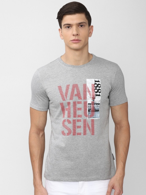 

V Dot Men Grey & quick silver Typography Printed Applique Slim Fit T-shirt