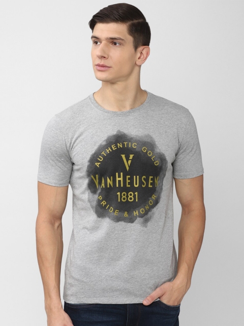 

V Dot Men Grey & philippine silver Typography Printed Slim Fit T-shirt