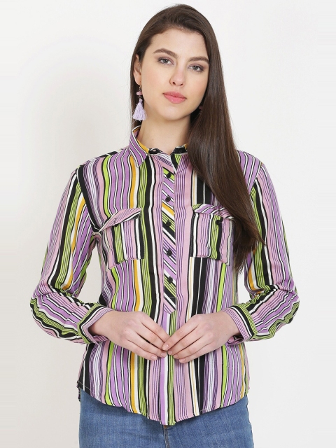 

GalaxyTrendz Purple & shadow gray Striped Shirt Style Top, Multi